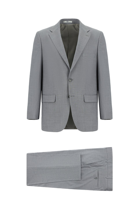 Orta Gri 4 Drop Relaxed Fit Rahat Kesim Desenli Takım Elbise