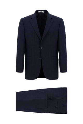  Koyu Lacivert Relaxed Fit Rahat Kesim Klasik Desenli Takım Elbise