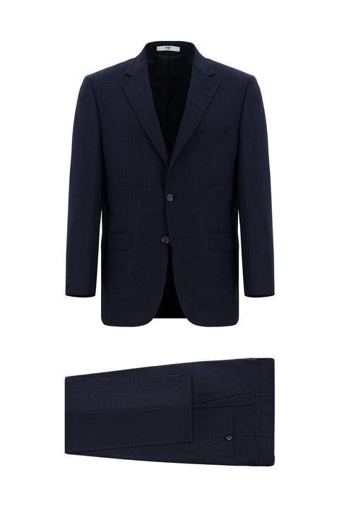 Koyu Lacivert 4 Drop Relaxed Fit Rahat Kesim Desenli Takım Elbise