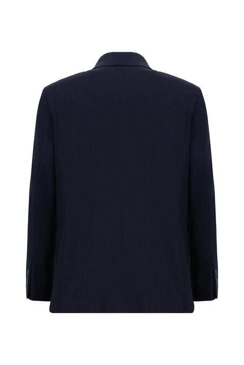 Koyu Lacivert 4 Drop Relaxed Fit Rahat Kesim Desenli Takım Elbise