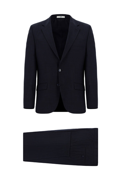 Siyah Lacivert 4 Drop Relaxed Fit Rahat Kesim Desenli Takım Elbise