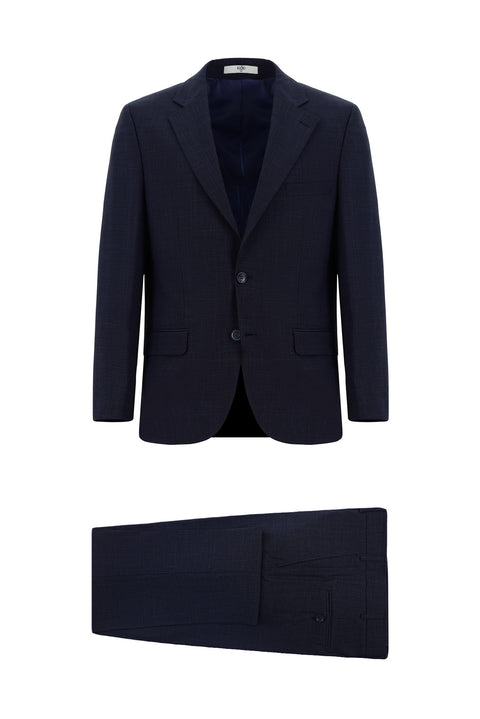 Saks Mavi 4 Drop Relaxed Fit Rahat Kesim Desenli Takım Elbise