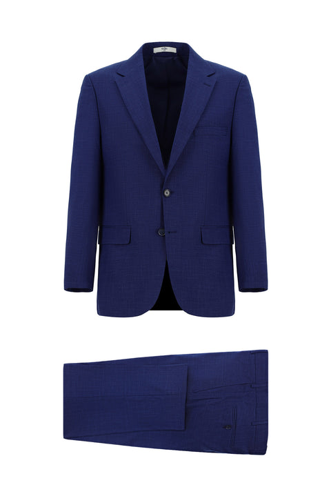 Koyu Mavi  4 Drop Relaxed Fit Rahat Kesim Desenli Takım Elbise