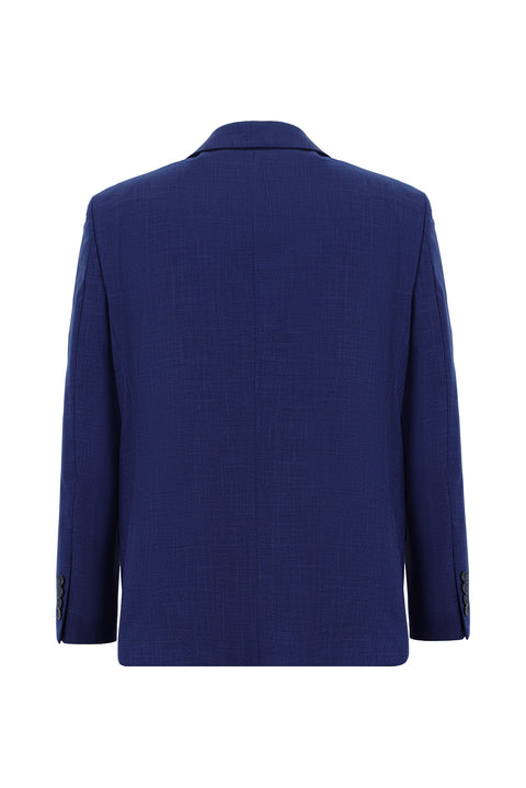 Koyu Mavi  4 Drop Relaxed Fit Rahat Kesim Desenli Takım Elbise