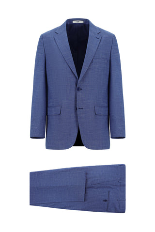  Mavi Relaxed Fit Rahat Kesim Klasik Desenli Takım Elbise