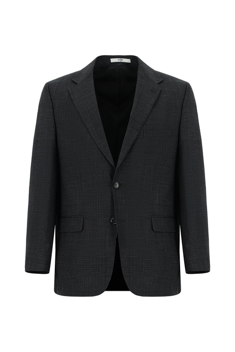 Koyu Antrasit 4 Drop Relaxed Fit Rahat Kesim Desenli Takım Elbise