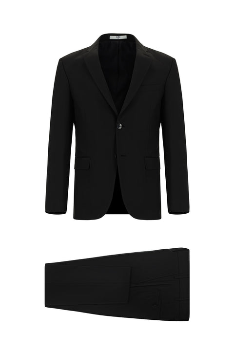 Black 6 Drop Regular Fit Standard Cut Patterned Suit