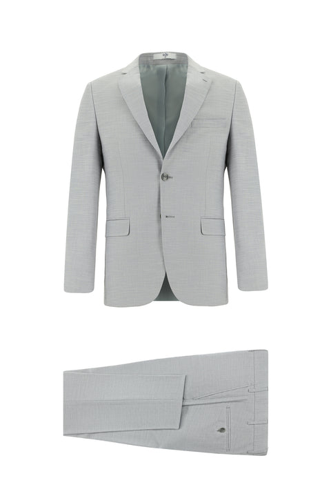 Açık Gri 7 Drop Slim Fit Dar Kesim Desenli Takım Elbise