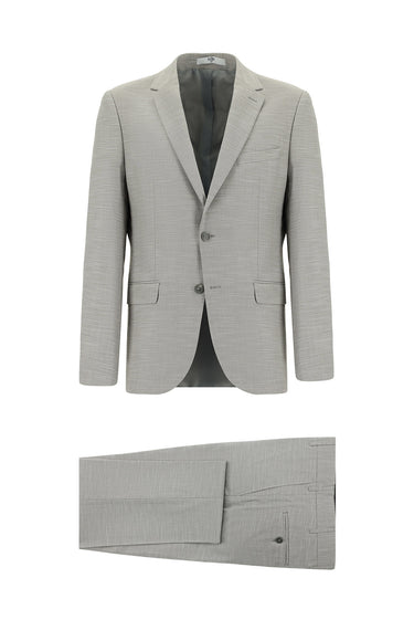 Orta Gri Super Slim Fit Ekstra Dar Kesim Klasik Desenli Takım Elbise