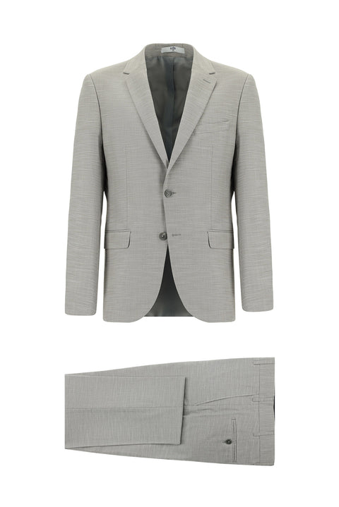 Orta Gri 7 Drop Super Slim Fit Eksra Dar Kesim Desenli Takım Elbise