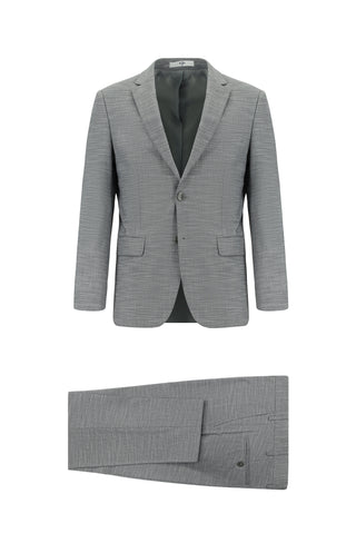  Orta Füme 7 Drop Slim Fit Dar Kesim Desenli Takım Elbise