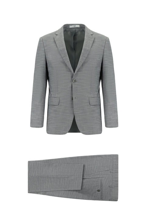 Orta Füme 7 Drop Slim Fit Dar Kesim Desenli Takım Elbise