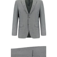 Orta Füme 7 Drop Super Slim Fit Eksra Dar Kesim Klasik Desenli Takım Elbise