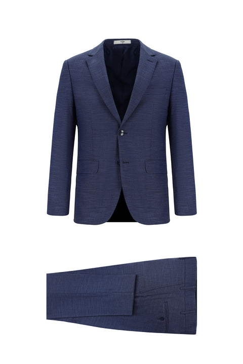 Açık Lacivert 7 Drop Super Slim Fit Eksra Dar Kesim Desenli Takım Elbise