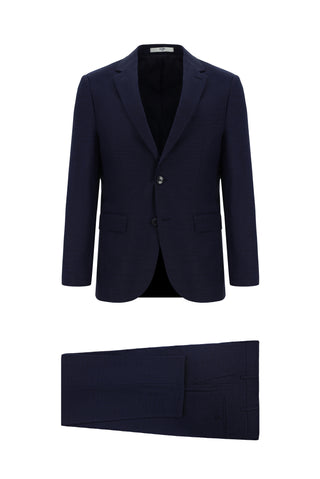  Orta Lacivert Slim Fit Dar Kesim Klasik Desenli Takım Elbise