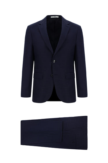  Orta Lacivert Slim Fit Dar Kesim Klasik Desenli Takım Elbise