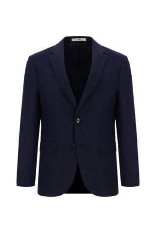  Orta Lacivert Slim Fit Dar Kesim Klasik Desenli Takım Elbise