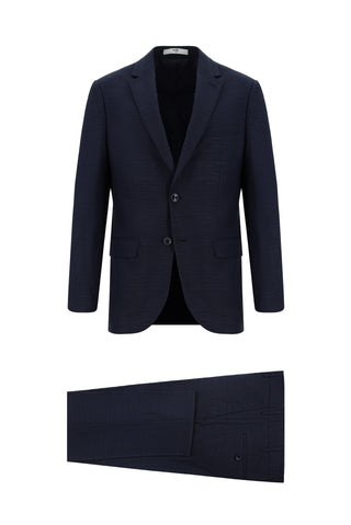  Koyu Lacivert 7 Drop Slim Fit Dar Kesim Desenli Takım Elbise
