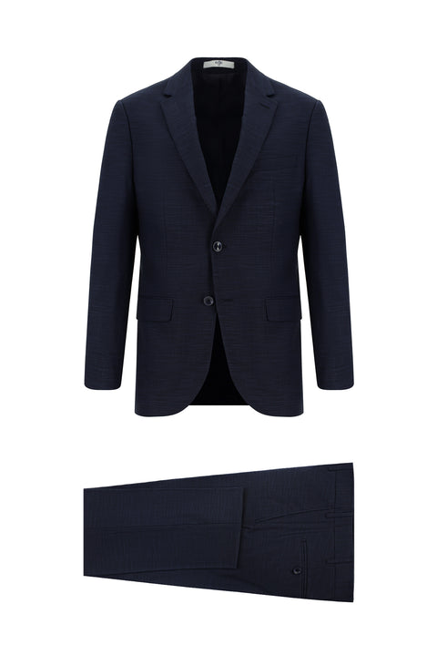 Dark Navy 7 Drop Slim Fit Patterned Suit