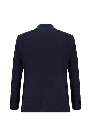  Koyu Lacivert 7 Drop Slim Fit Dar Kesim Desenli Takım Elbise