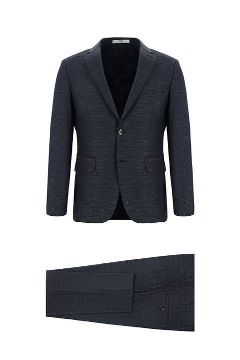 Dark Indigo 6 Drop Regular Fit Standard Cut Patterned Suit