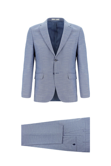  Mavi Super Slim Fit Ekstra Dar Kesim Klasik Desenli Takım Elbise