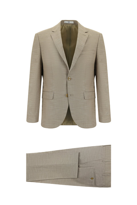 Açık Kahve  7 Drop Super Slim Fit Eksra Dar Kesim Desenli Takım Elbise