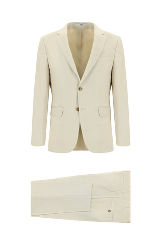  Krem Super Slim Fit Ekstra Dar Kesim Klasik Desenli Takım Elbise