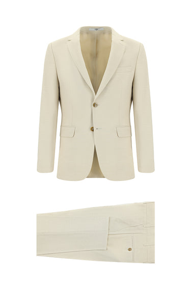  Krem Super Slim Fit Ekstra Dar Kesim Klasik Desenli Takım Elbise