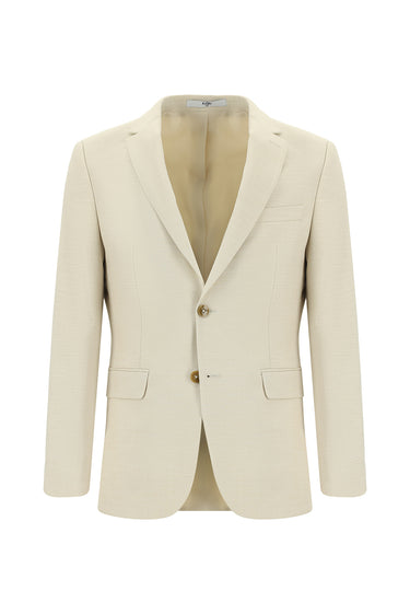 Krem 7 Drop Slim Fit Dar Kesim Klasik Desenli Takım Elbise