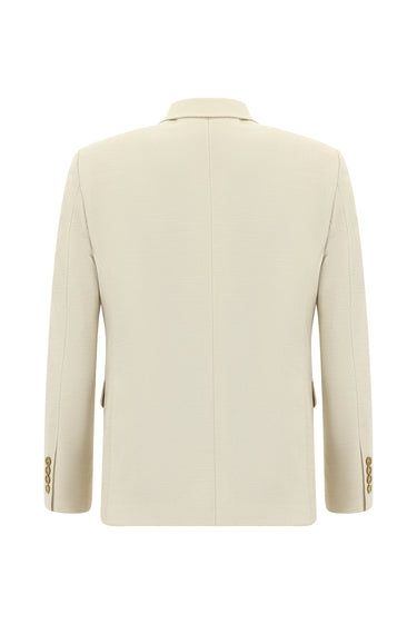  Krem Super Slim Fit Ekstra Dar Kesim Klasik Desenli Takım Elbise