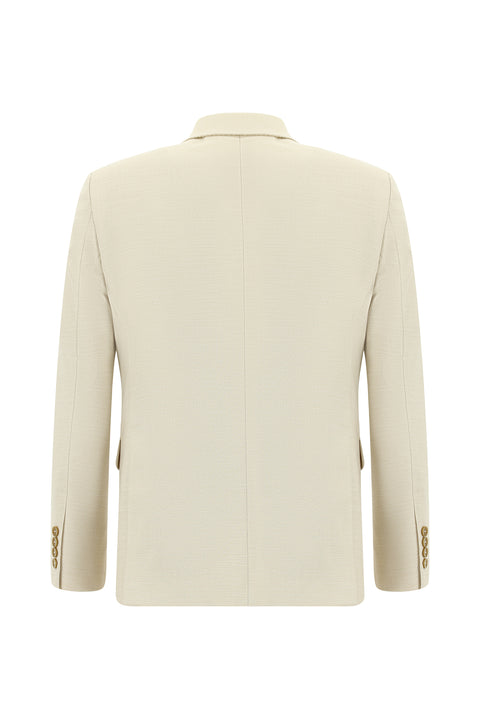 Krem 7 Drop Super Slim Fit Eksra Dar Kesim Desenli Takım Elbise