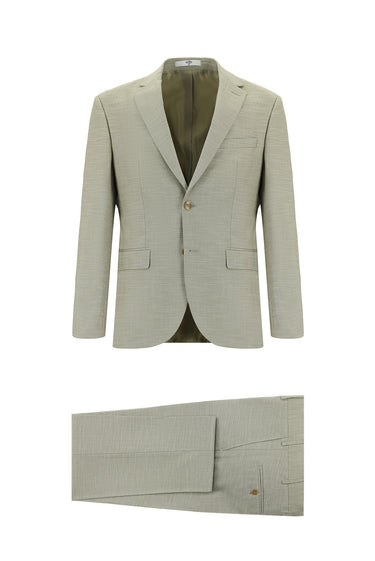  Yağ Yeşili-Olive Slim Fit Dar Kesim Klasik Desenli Takım Elbise