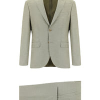 Yağ Yeşili-Olive Slim Fit Dar Kesim Klasik Desenli Takım Elbise