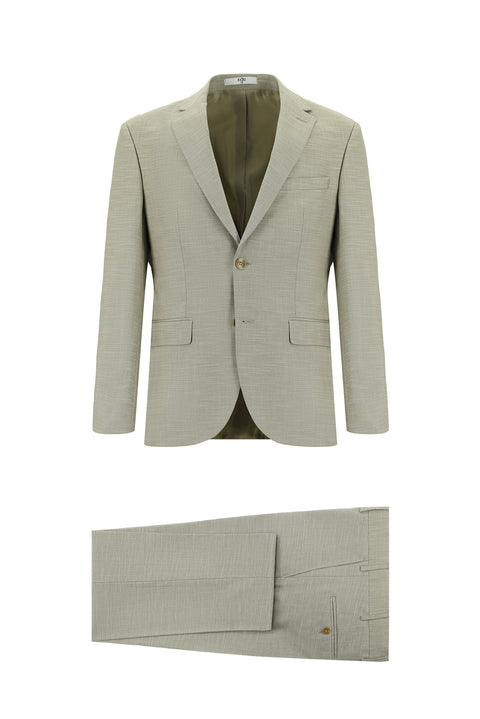 Yağ Yeşili-Olive 7 Drop Slim Fit Dar Kesim Desenli Takım Elbise