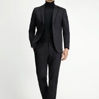 Siyah Regular Fit Desenli Beli Lastikli İpli Takım Elbise