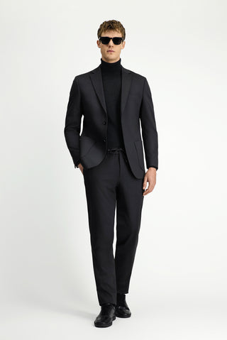  Siyah Regular Fit Desenli Beli Lastikli İpli Takım Elbise