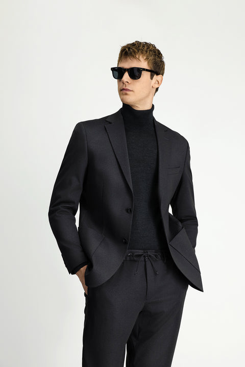 Siyah 6 Drop Regular Fit Standart Kesim Desenli Beli Lastikli İpli Takım Elbise