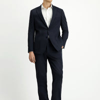 Orta Lacivert Regular Fit Desenli Beli Lastikli İpli Takım Elbise