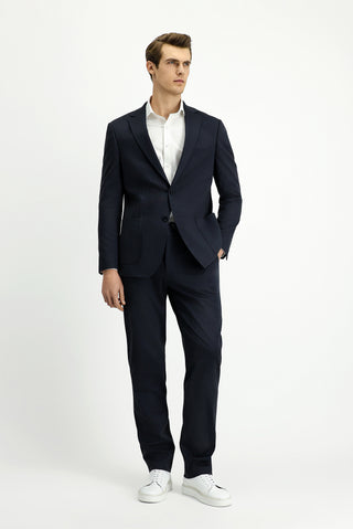  Orta Lacivert Regular Fit Desenli Beli Lastikli İpli Takım Elbise