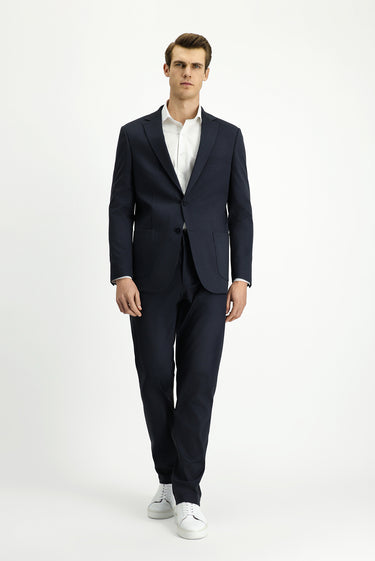 Orta Lacivert Regular Fit Desenli Beli Lastikli İpli Takım Elbise