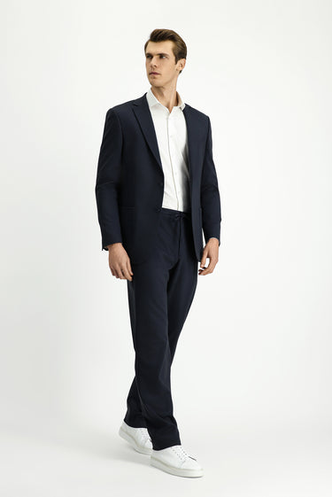 Orta Lacivert Regular Fit Desenli Beli Lastikli İpli Takım Elbise