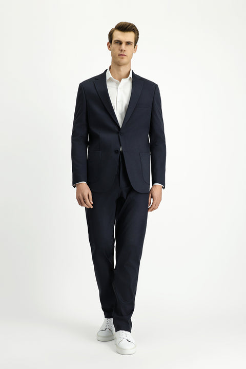 Orta Lacivert 6 Drop Regular Fit Standart Kesim Desenli Beli Lastikli İpli Takım Elbise