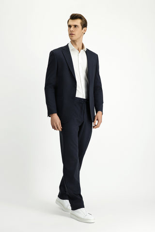  Orta Lacivert Regular Fit Desenli Beli Lastikli İpli Takım Elbise