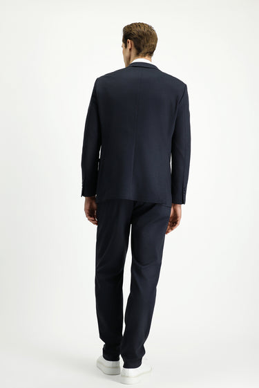 Orta Lacivert Regular Fit Desenli Beli Lastikli İpli Takım Elbise