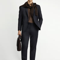 Koyu Lacivert Regular Fit Desenli Beli Lastikli İpli Takım Elbise