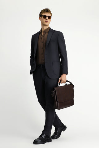  Koyu Lacivert Regular Fit Desenli Beli Lastikli İpli Takım Elbise