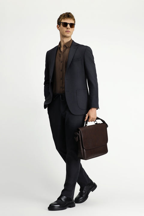 Koyu Lacivert 6 Drop Regular Fit Standart Kesim Desenli Beli Lastikli İpli Takım Elbise