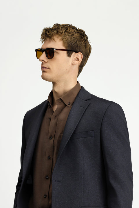 Koyu Lacivert 6 Drop Regular Fit Standart Kesim Desenli Beli Lastikli İpli Takım Elbise