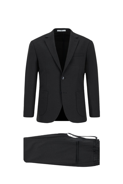 Koyu Lacivert 6 Drop Regular Fit Standart Kesim Desenli Beli Lastikli İpli Takım Elbise